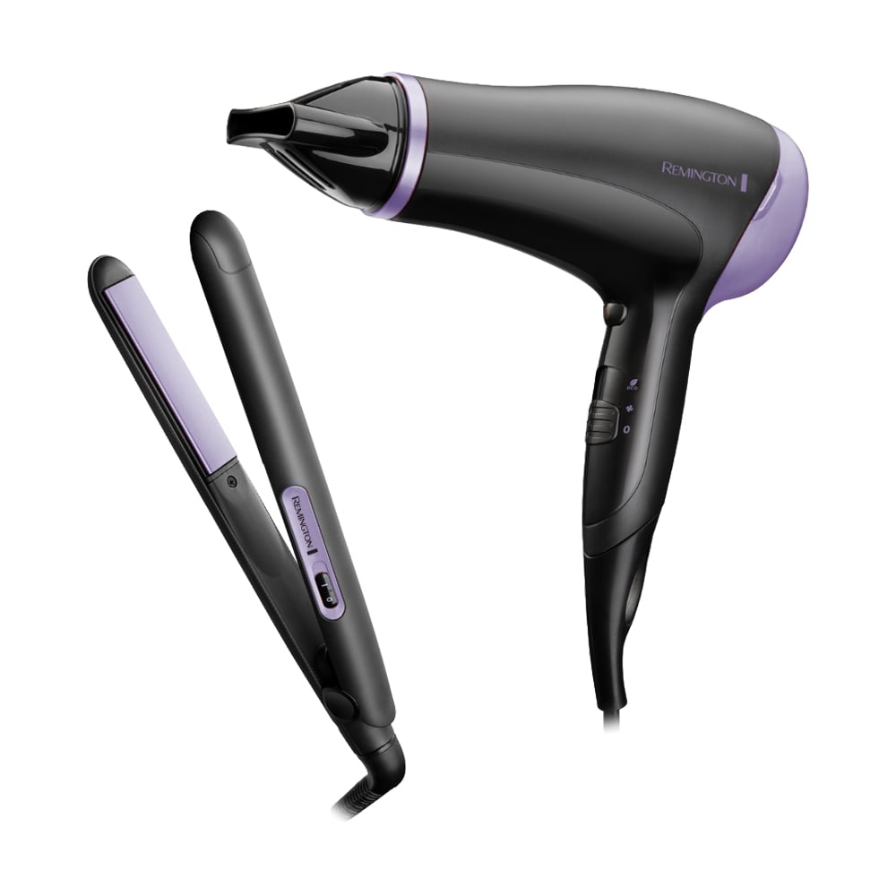 Набір для укладання волосся Remington Style Essentials Giftset чорно-фіолетовий (фен, 1 шт + концентратор, 1 шт + вирівнювач, 1 шт) (D3016GP)